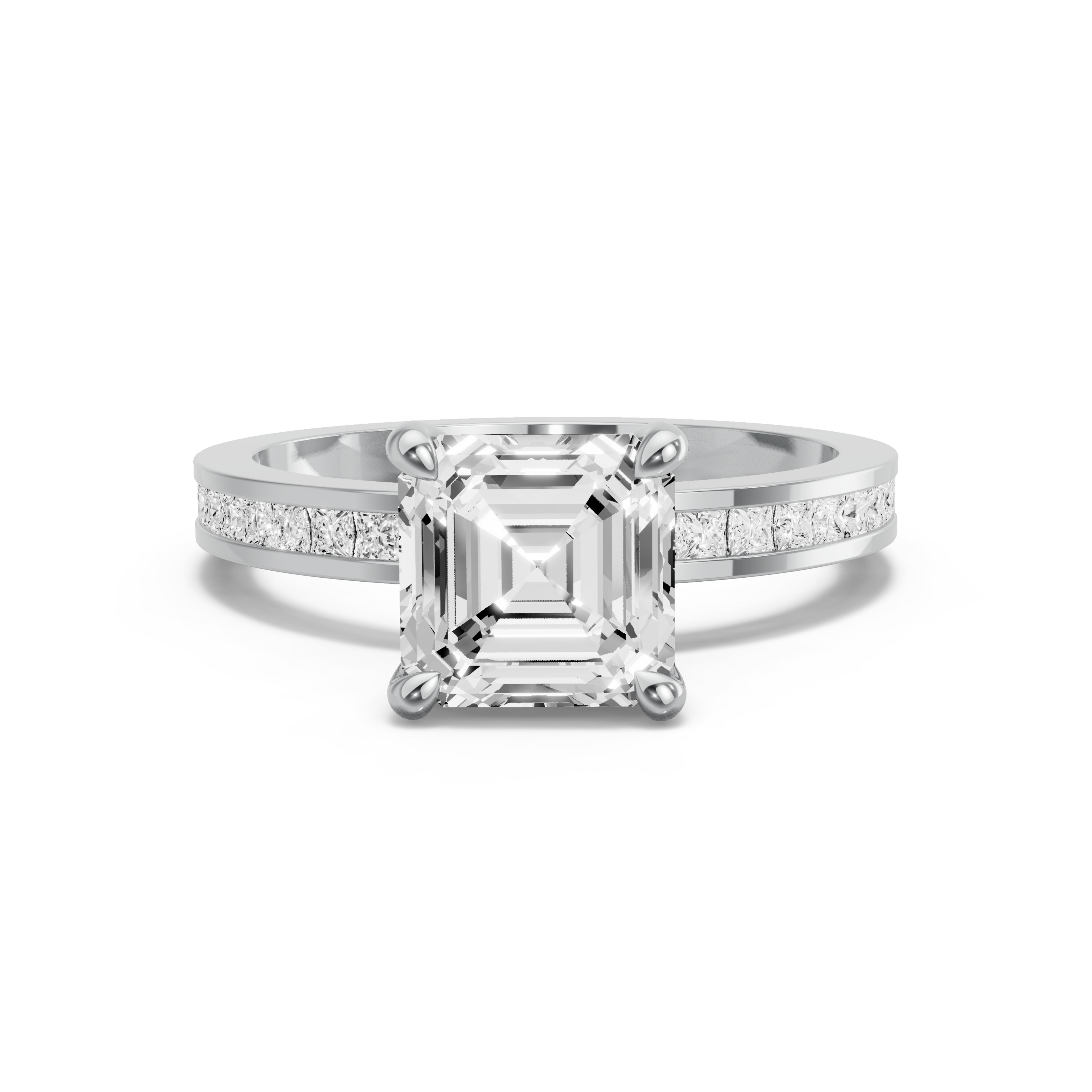 Image for Asscher Four Prong Ring with Cathedral Pave band in 950 Platinum