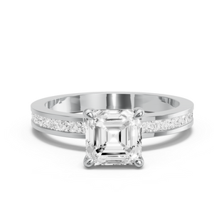 Image for Asscher Four Prong Ring with Channel band