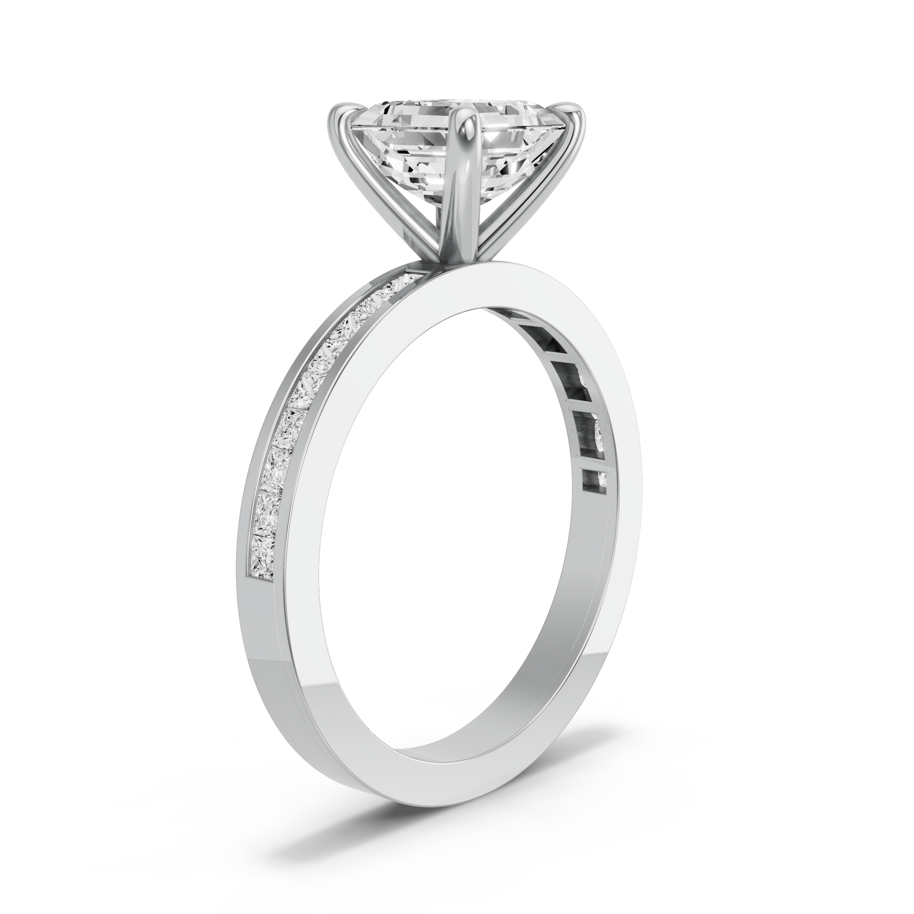 Image for Asscher Four Prong Ring with Channel band in 18K Two Tone Rose Gold