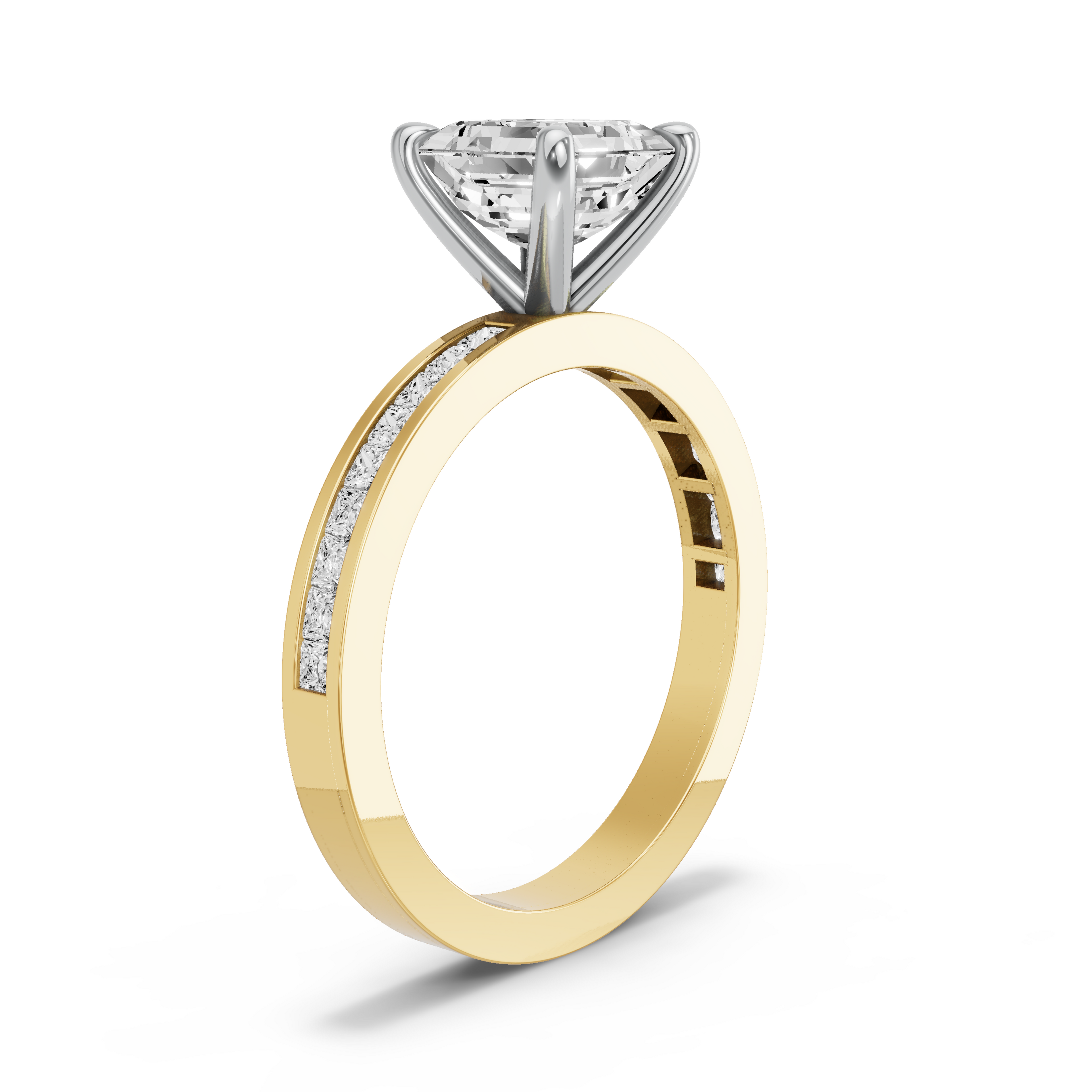 Image for Asscher Four Prong Ring with Channel band in 18K Rose Gold