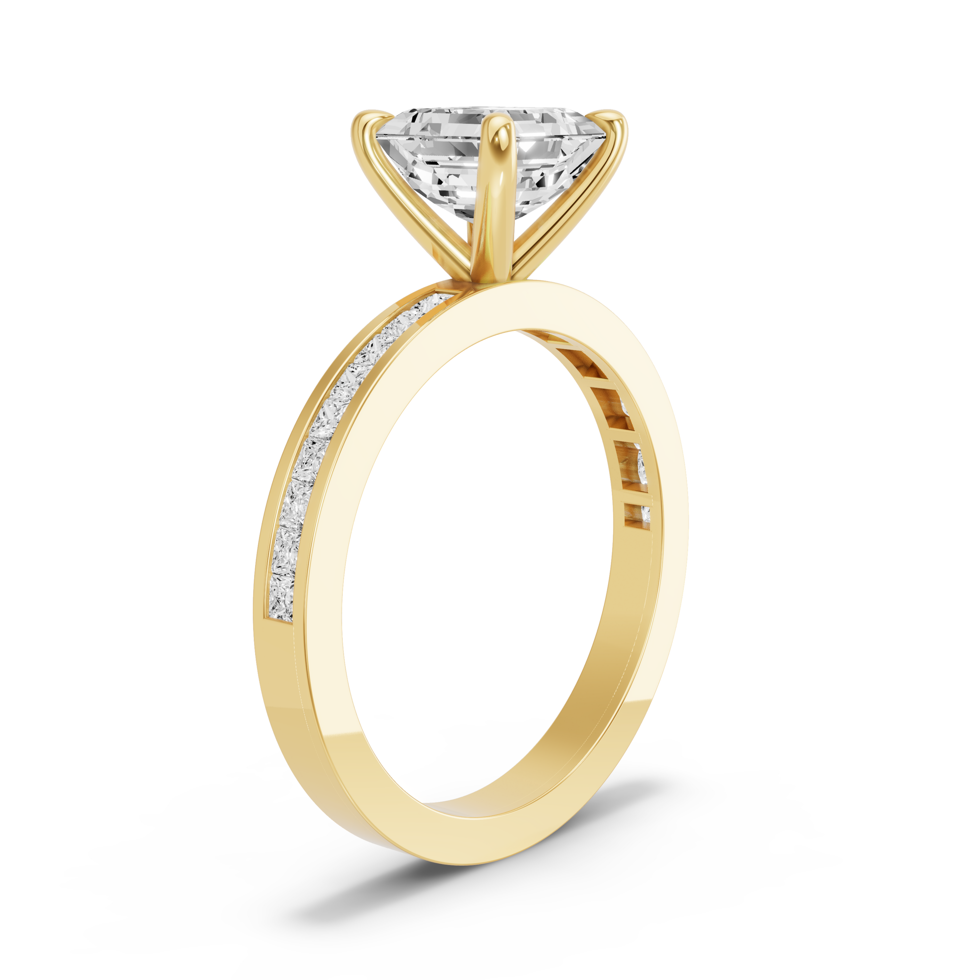 Image for Asscher Four Prong Ring with Channel band in 10K White Gold