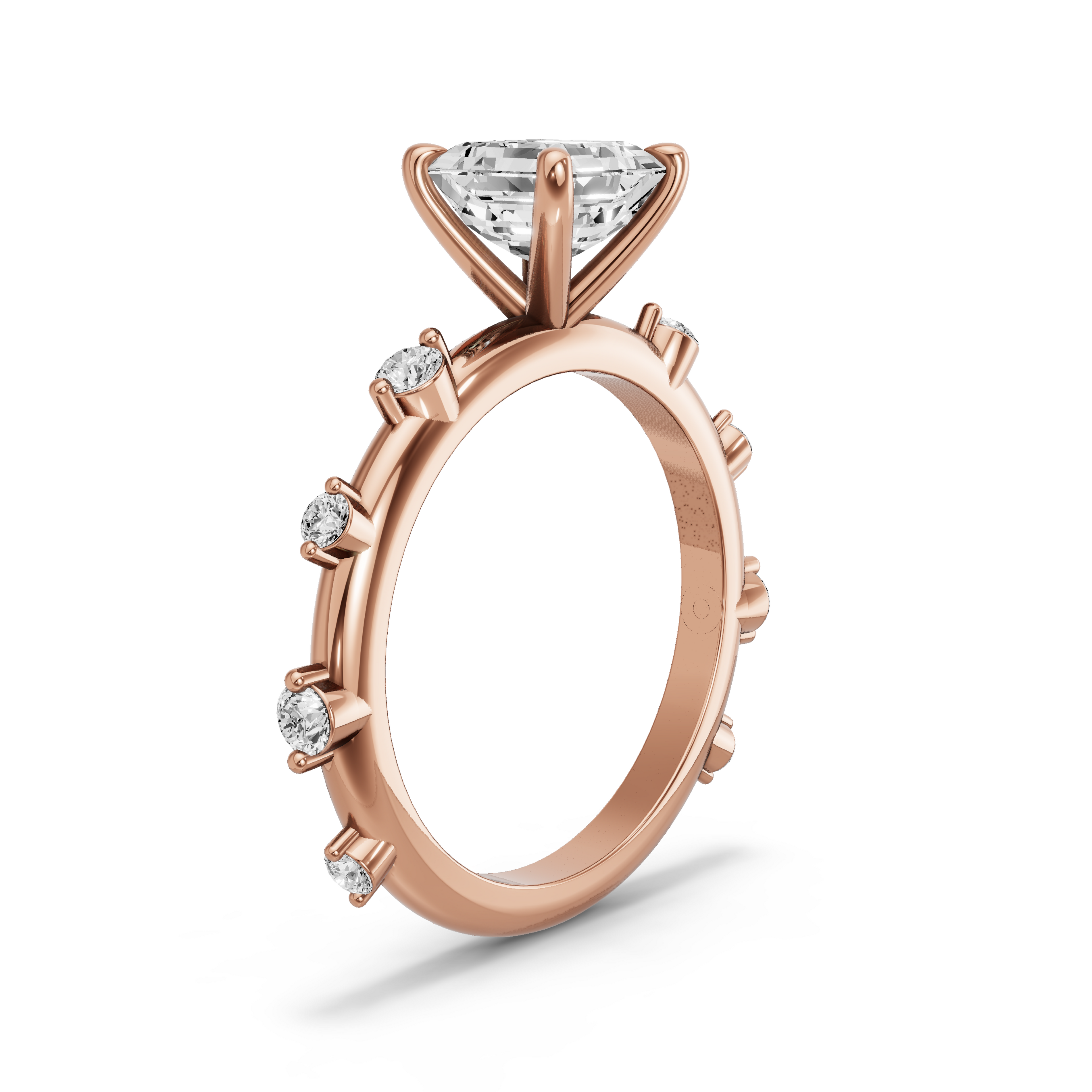 Image for Asscher Four Prong Ring with Floating Station band in 18K Yellow Gold