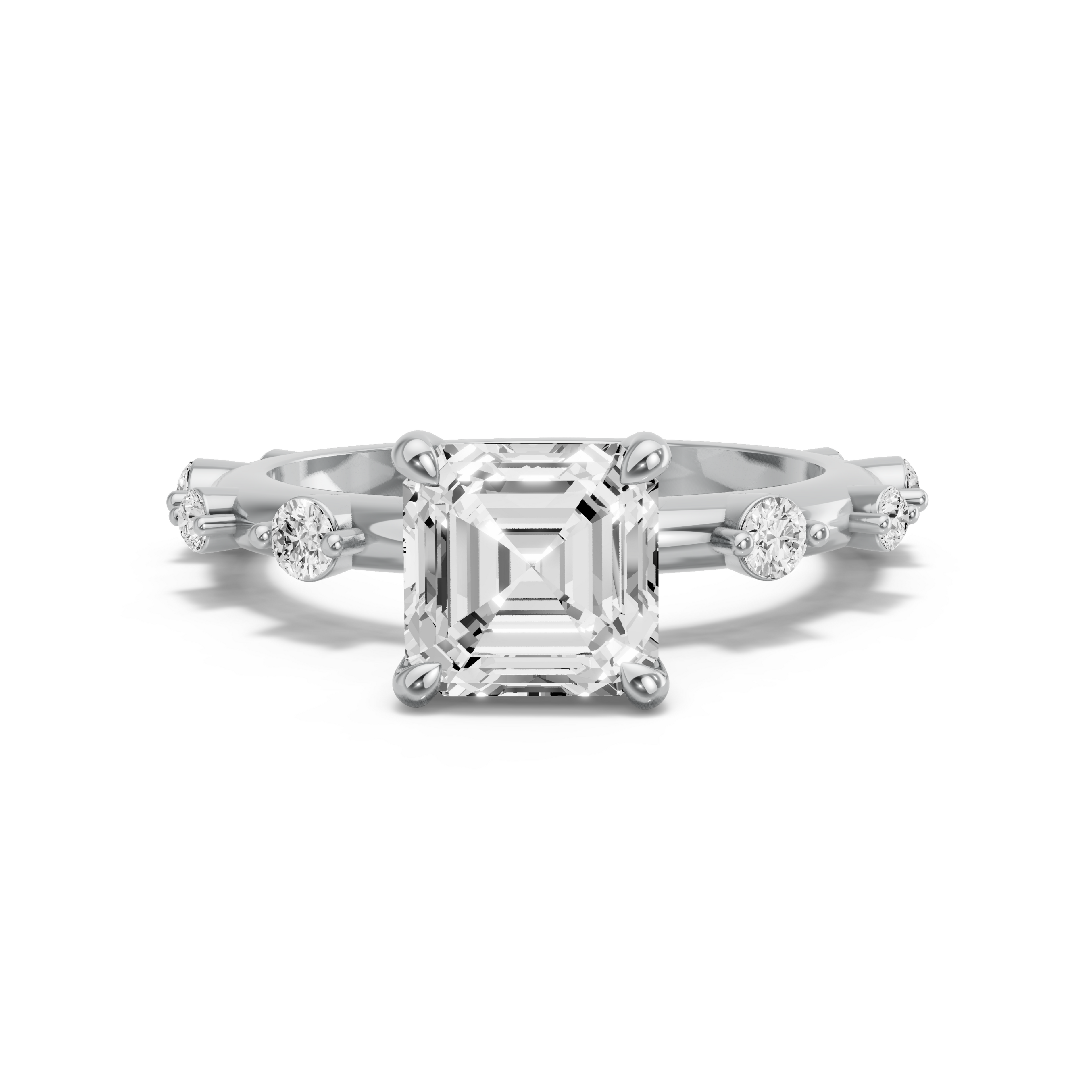 Image for Asscher Four Prong Ring with Floating Station band in 14K Two Tone Rose Gold