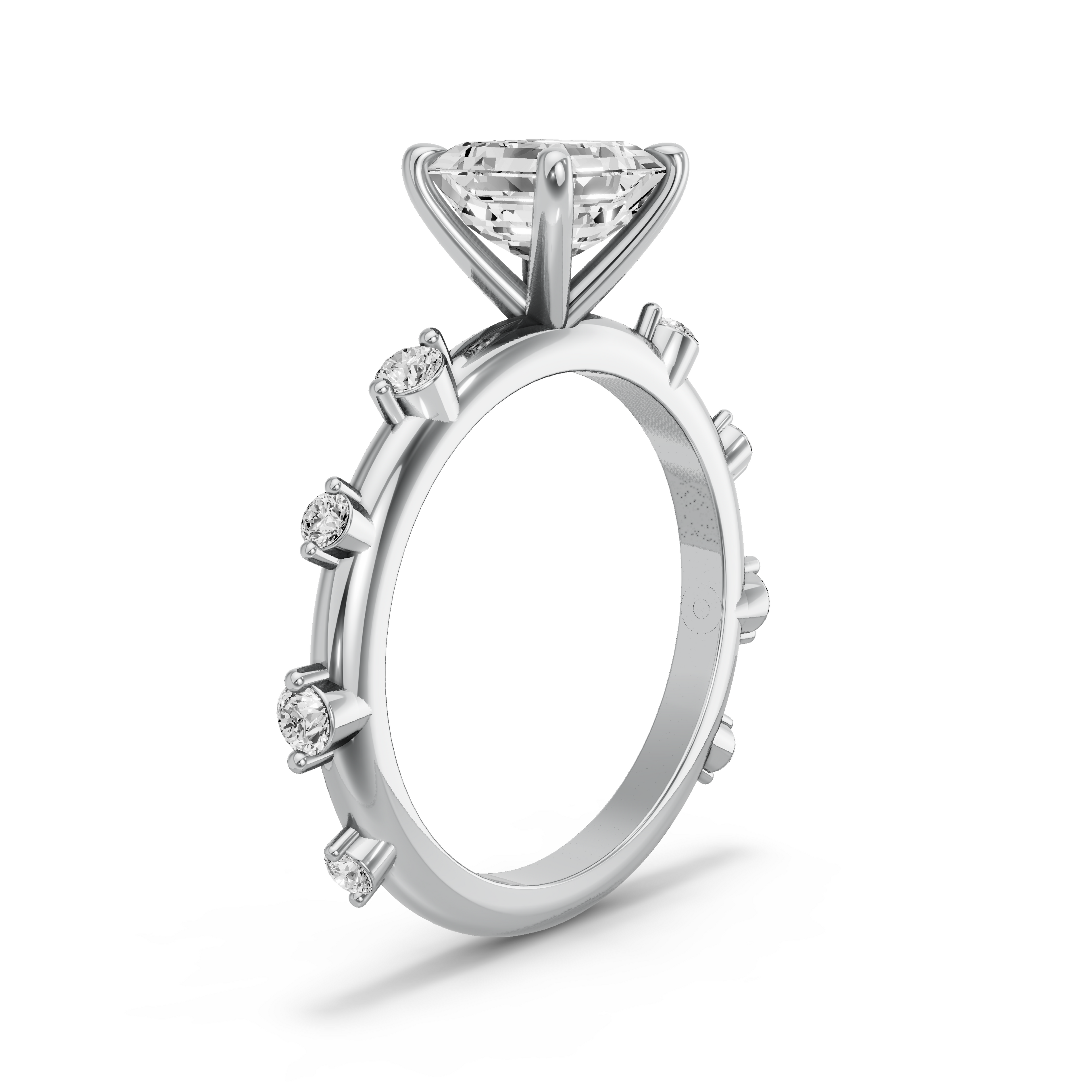 Image for Asscher Four Prong Ring with Floating Station band in 18K Two Tone Rose Gold