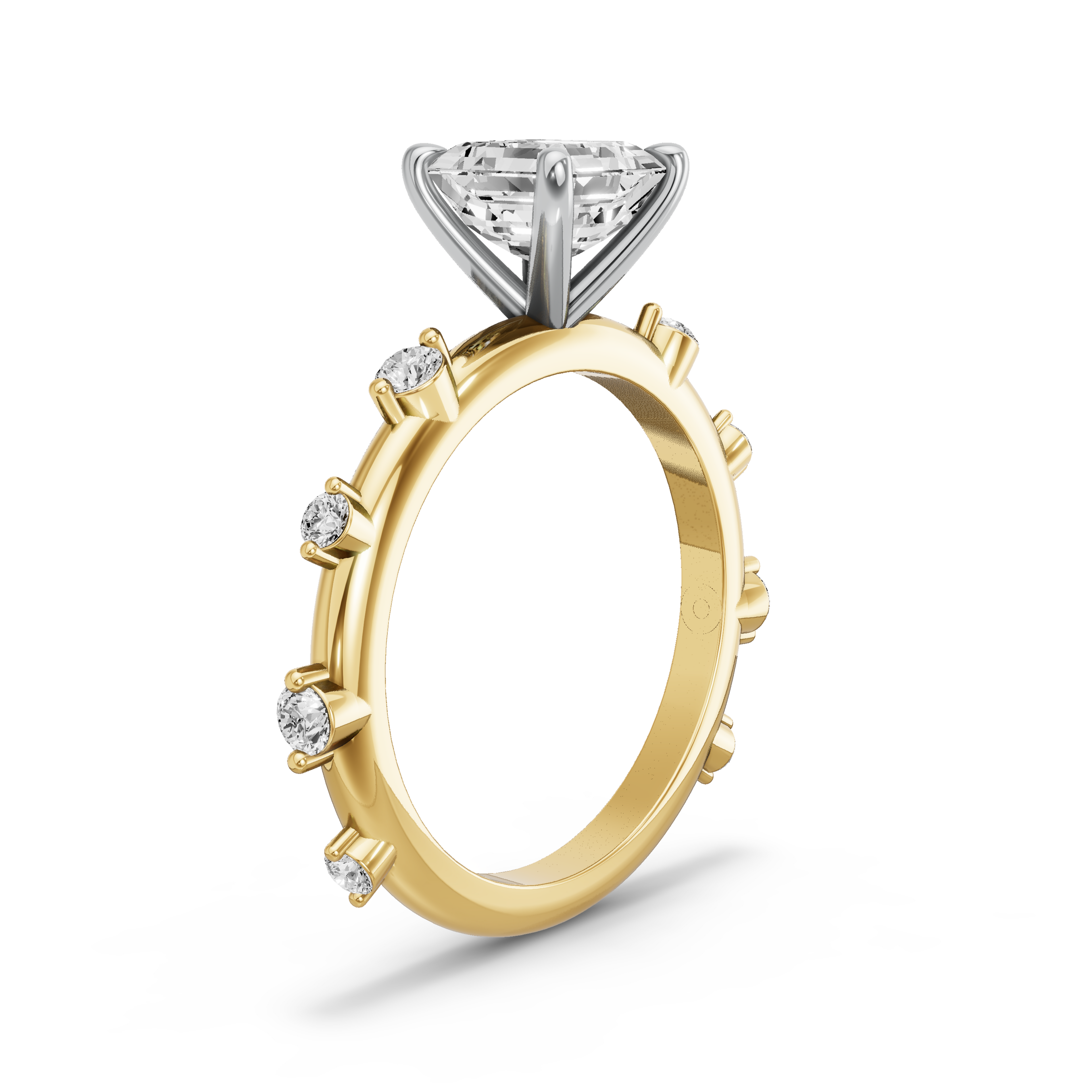 Image for Asscher Four Prong Ring with Floating Station band in 10K Rose Gold