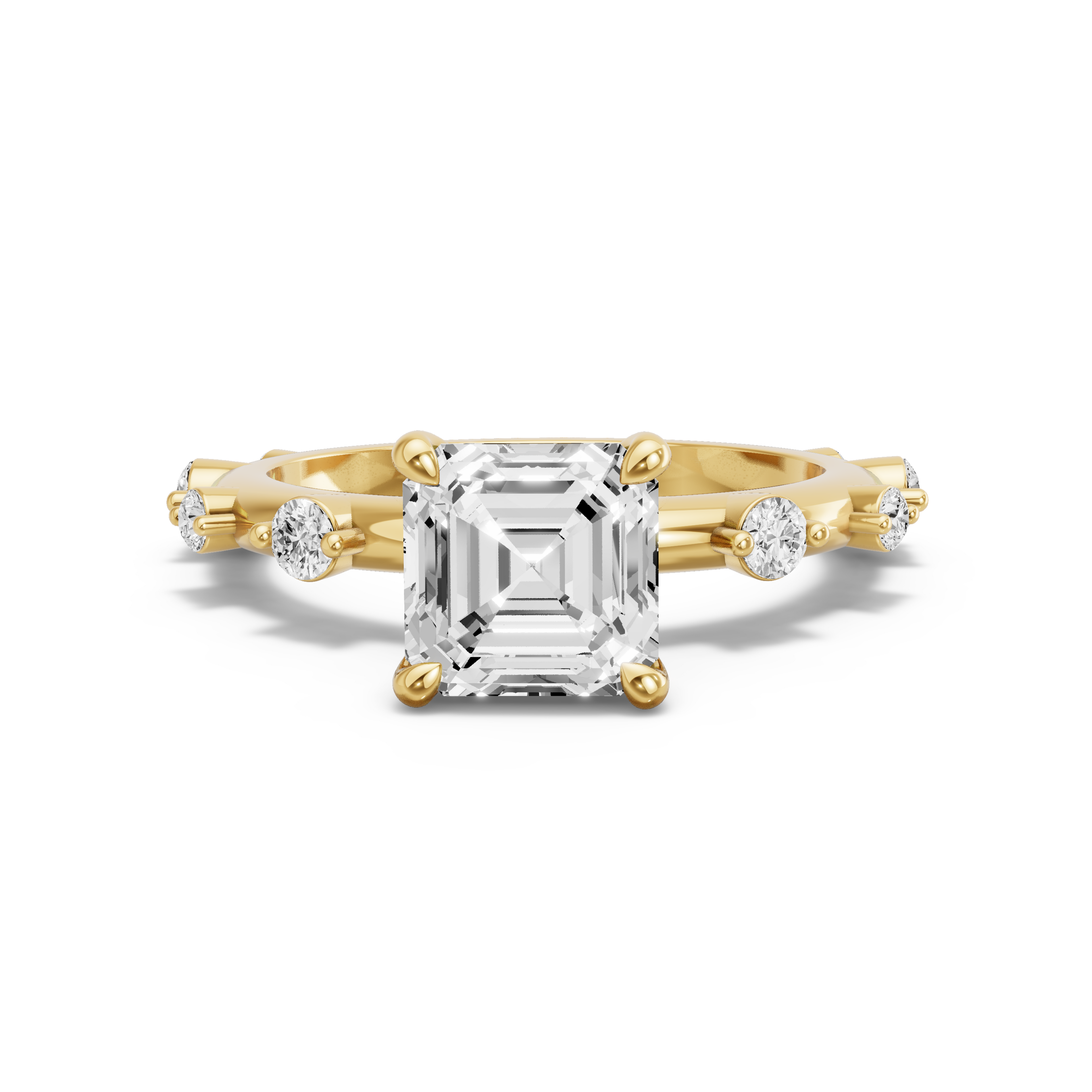 Image for Asscher Four Prong Ring with Floating Station band in 10K White Gold