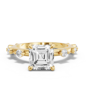 Image for Asscher Four Prong Ring with Floating Station band