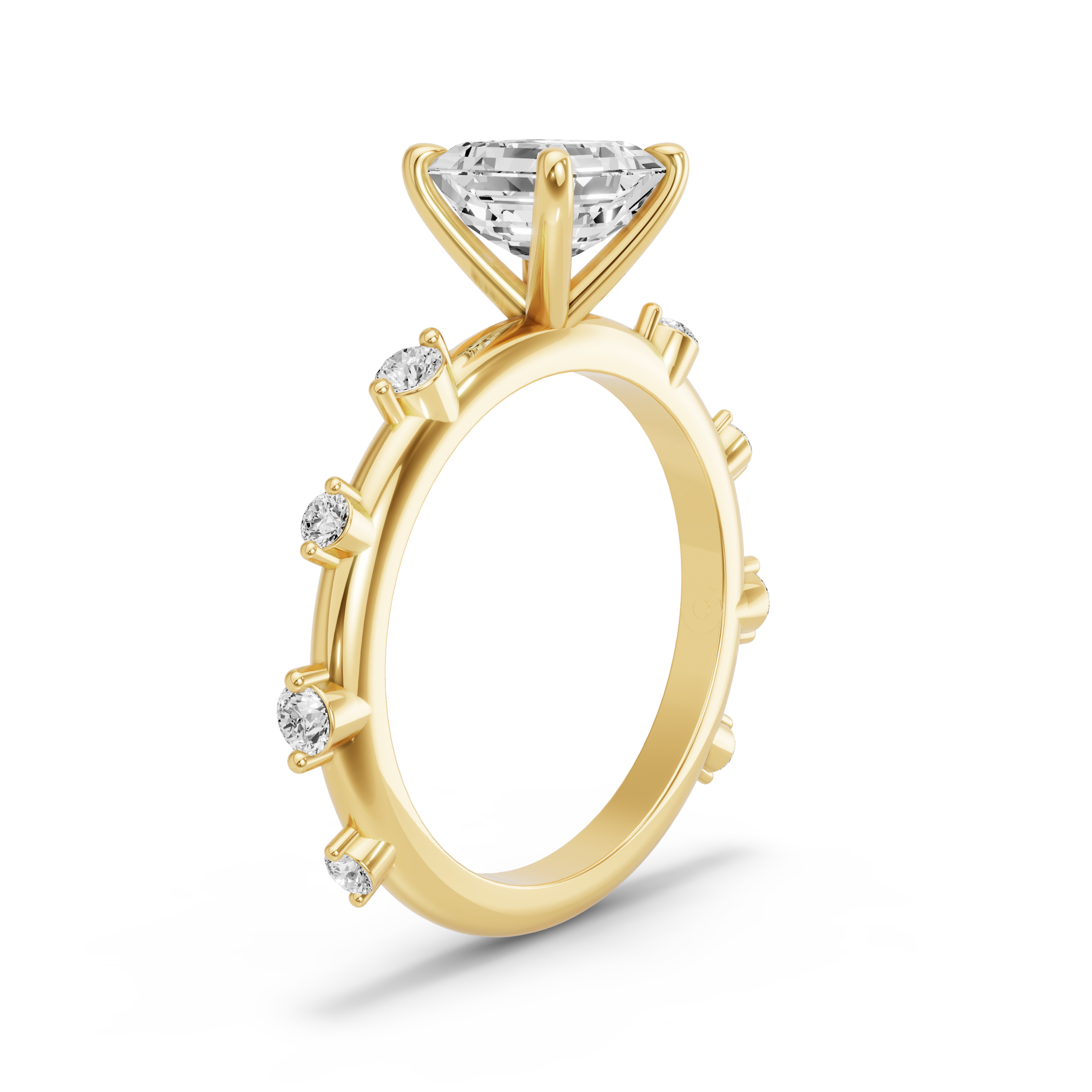 Image for Asscher Four Prong Ring with Floating Station band in 14K White Gold