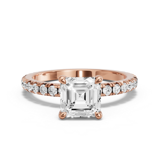 Image for Asscher Four Prong Ring with French Pave band