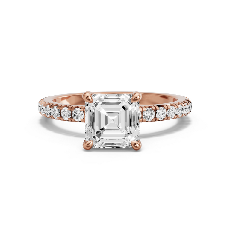 Image for Asscher Four Prong Ring with French Pave band in 18K Yellow Gold
