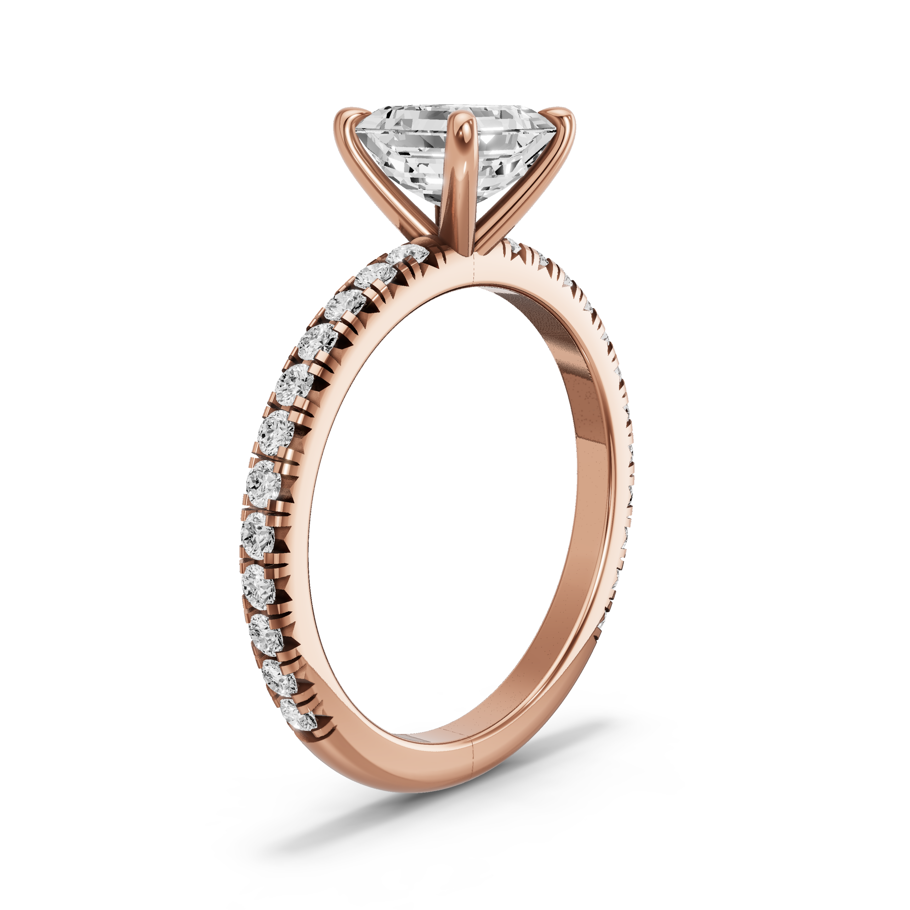 Image for Asscher Four Prong Ring with French Pave band in 10K Yellow Gold