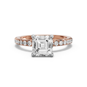 Image for Asscher Four Prong Ring with French Pave band