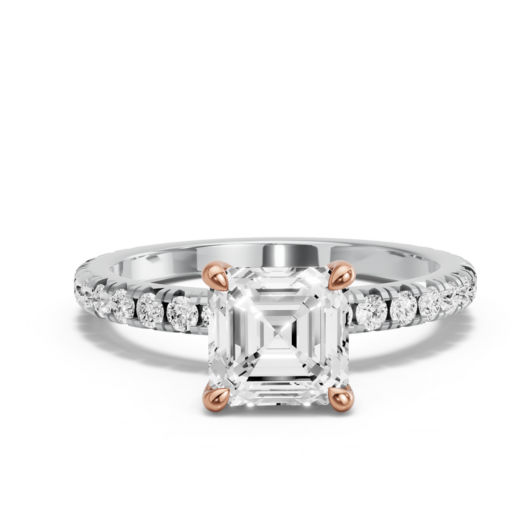 Image for Asscher Four Prong Ring with French Pave band