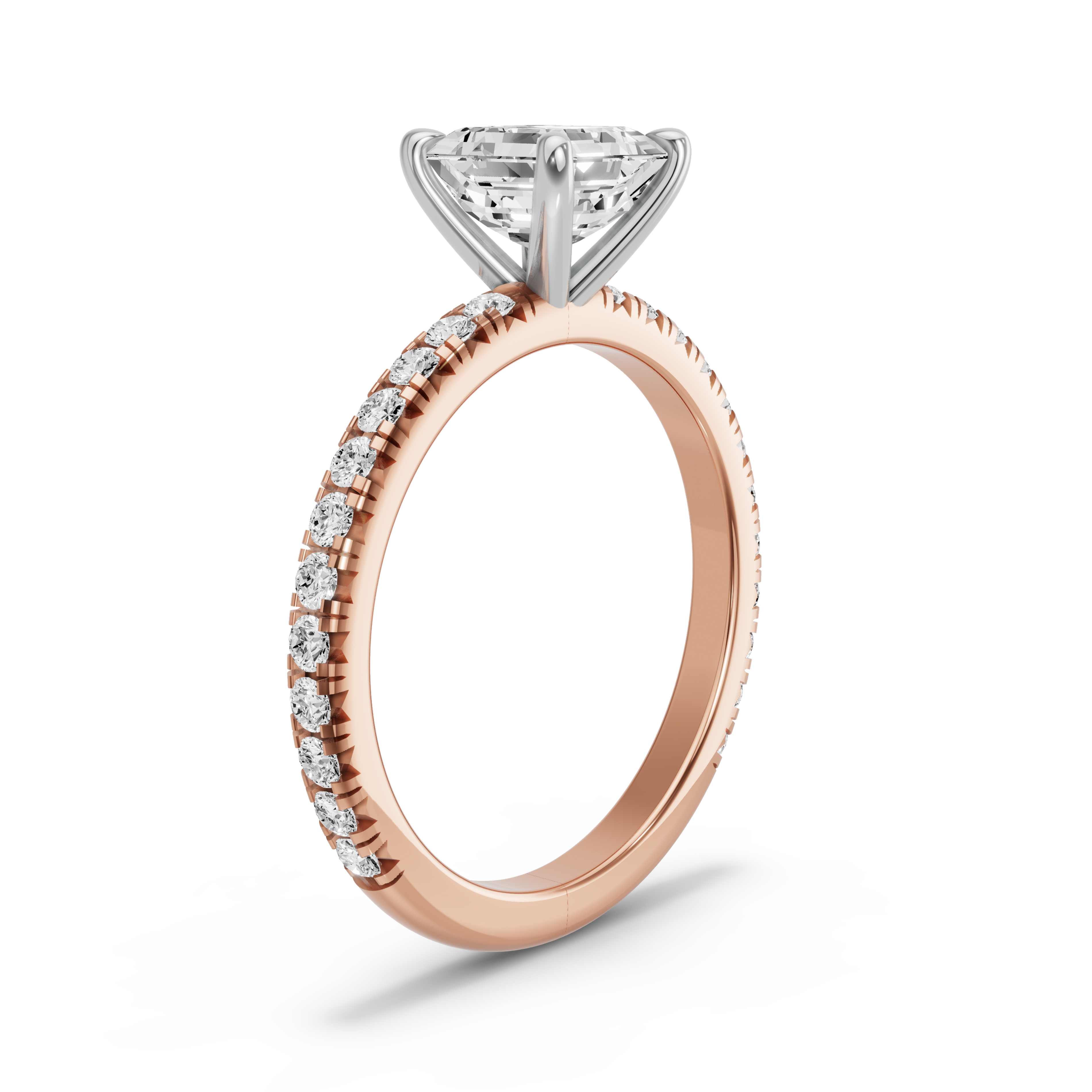 Image for Asscher Four Prong Ring with French Pave band in 14K Two Tone Yellow Gold