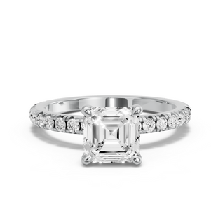 Image for Asscher Four Prong Ring with French Pave band