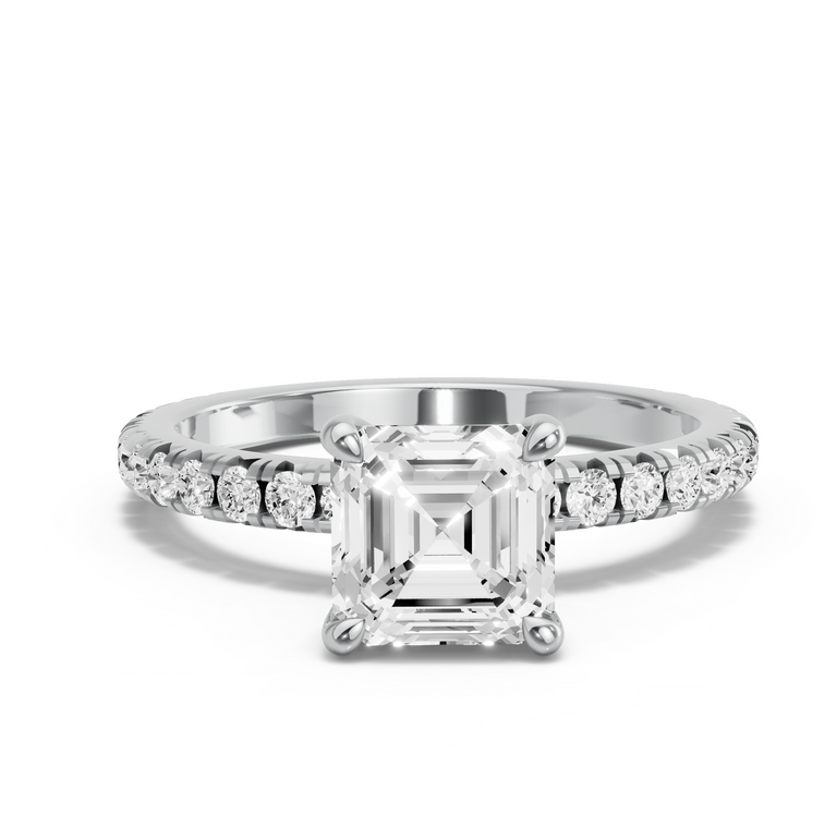 Image for Asscher Four Prong Ring with French Pave band