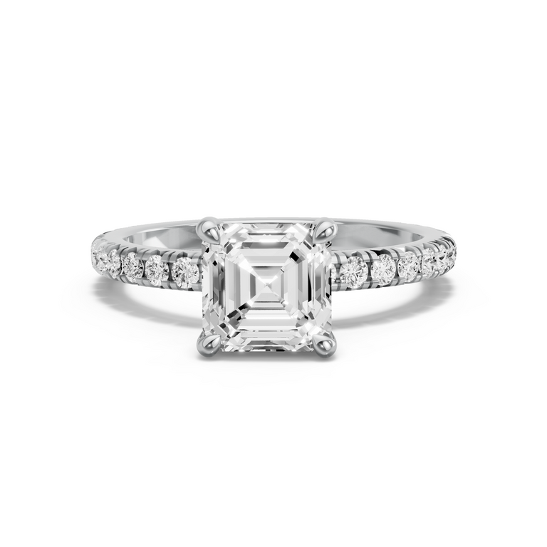Image for Asscher Four Prong Ring with French Pave band in 18K Two Tone Rose Gold