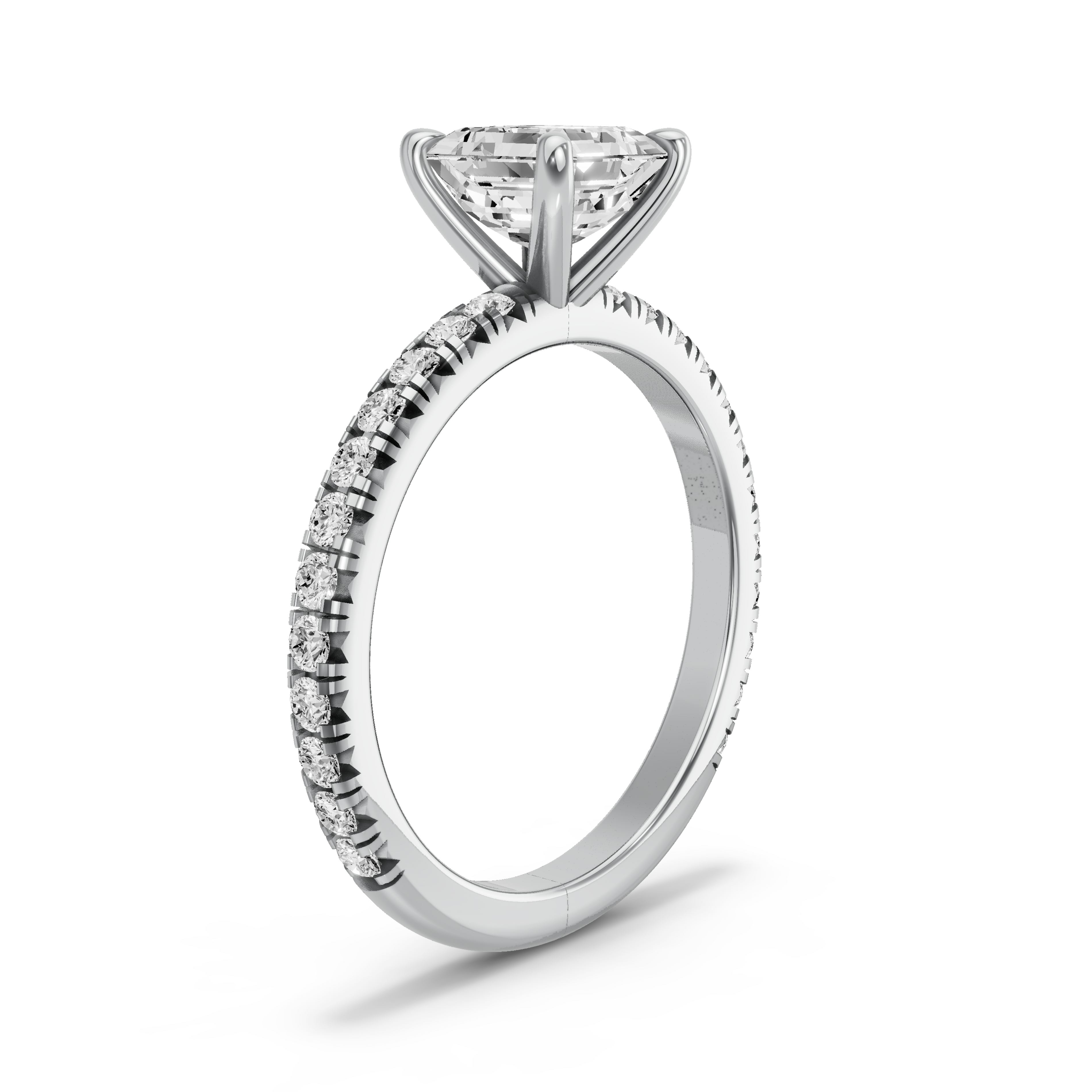 Image for Asscher Four Prong Ring with French Pave band in 10K Two Tone Rose Gold