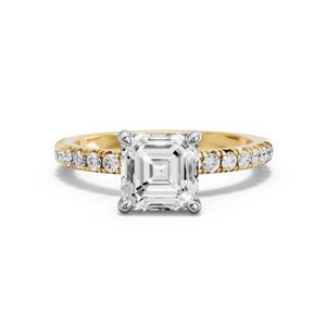 Image for Asscher Four Prong Ring with French Pave band