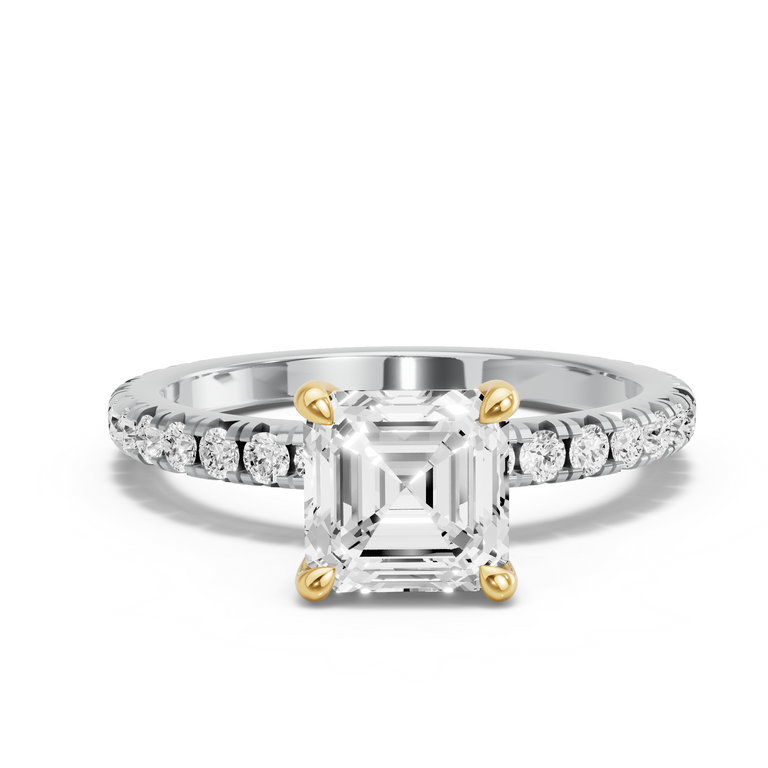 Image for Asscher Four Prong Ring with French Pave band