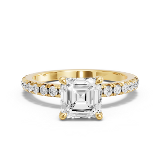 Image for Asscher Four Prong Ring with French Pave band