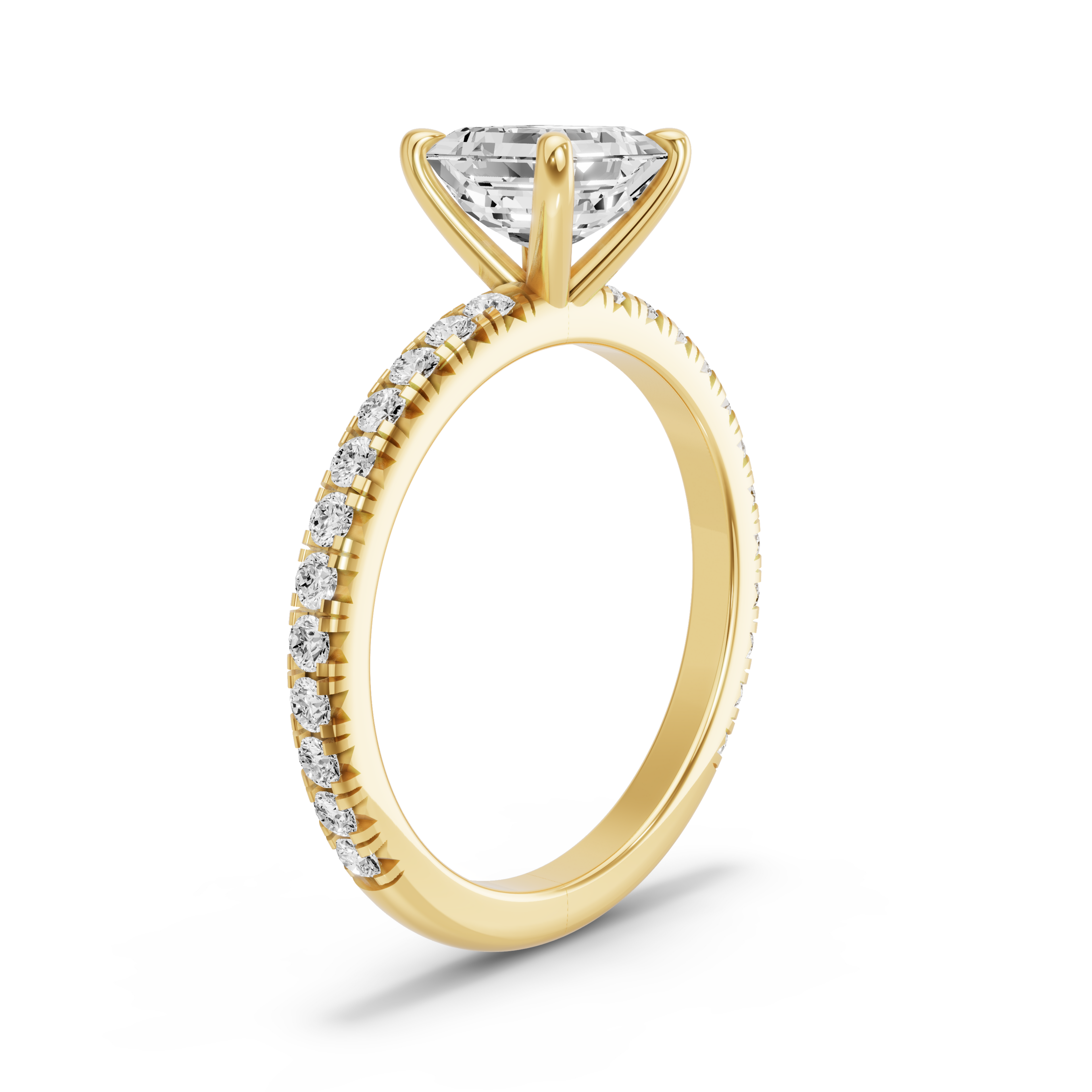 Image for Asscher Four Prong Ring with French Pave band in 18K White Gold