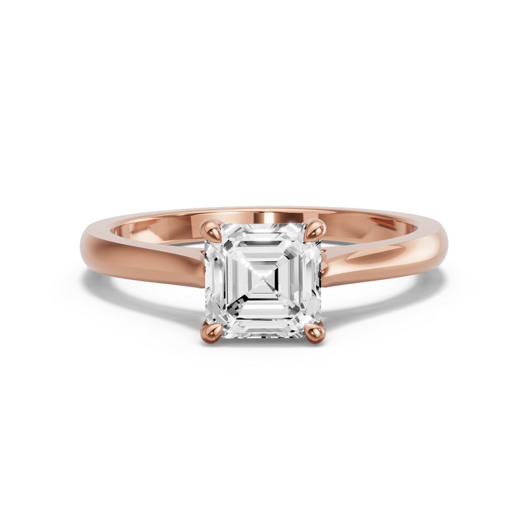 Image for Asscher Four Prong Ring with Knife Edge Cathedral band in 10K Yellow Gold