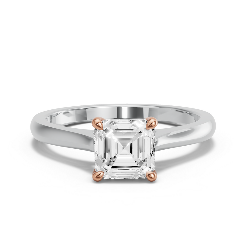Image for Asscher Four Prong Ring with Knife Edge Cathedral band