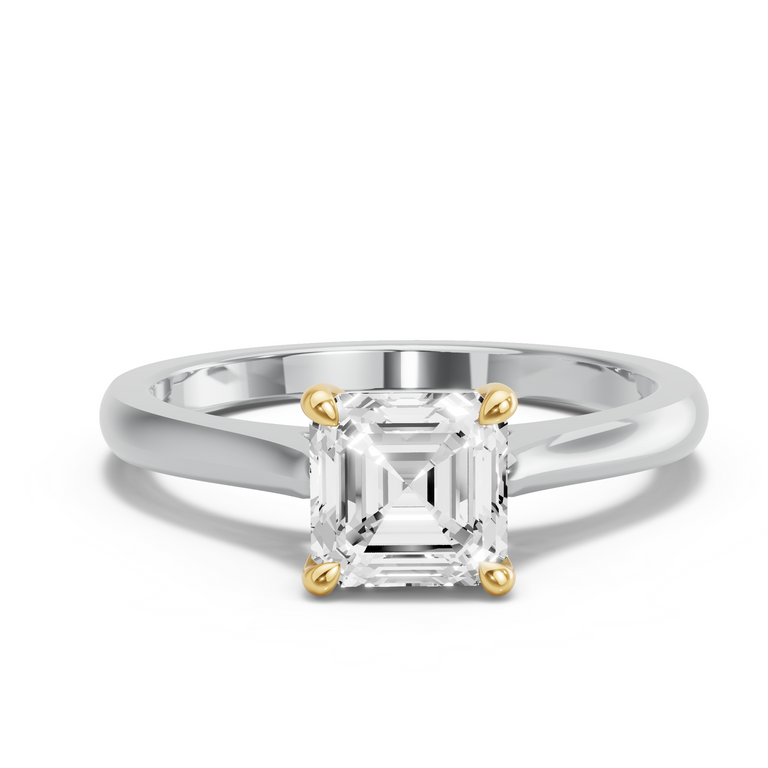 Image for Asscher Four Prong Ring with Knife Edge Cathedral band
