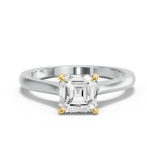 Image for Asscher Four Prong Ring with Knife Edge Cathedral band