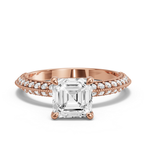 Image for Asscher Four Prong Ring with Knife Edge Pave band
