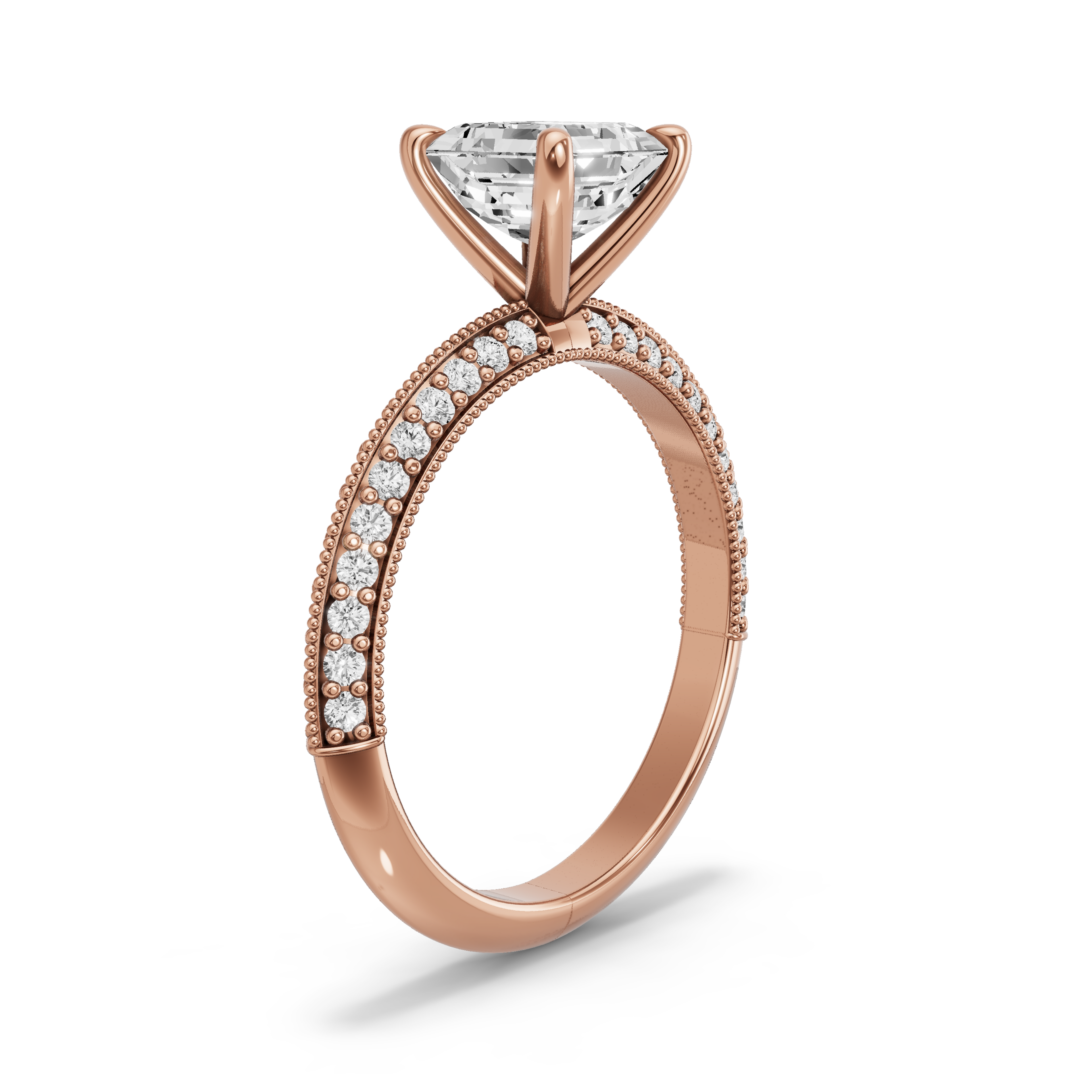 Image for Asscher Four Prong Ring with Knife Edge Pave band in 10K Yellow Gold