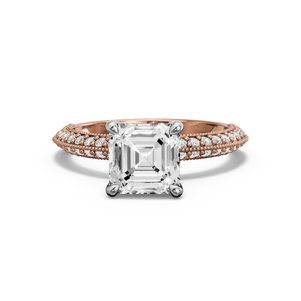 Image for Asscher Four Prong Ring with Knife Edge Pave band