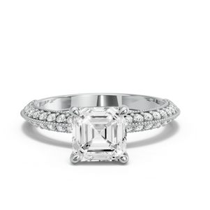 Image for Asscher Four Prong Ring with Knife Edge Pave band