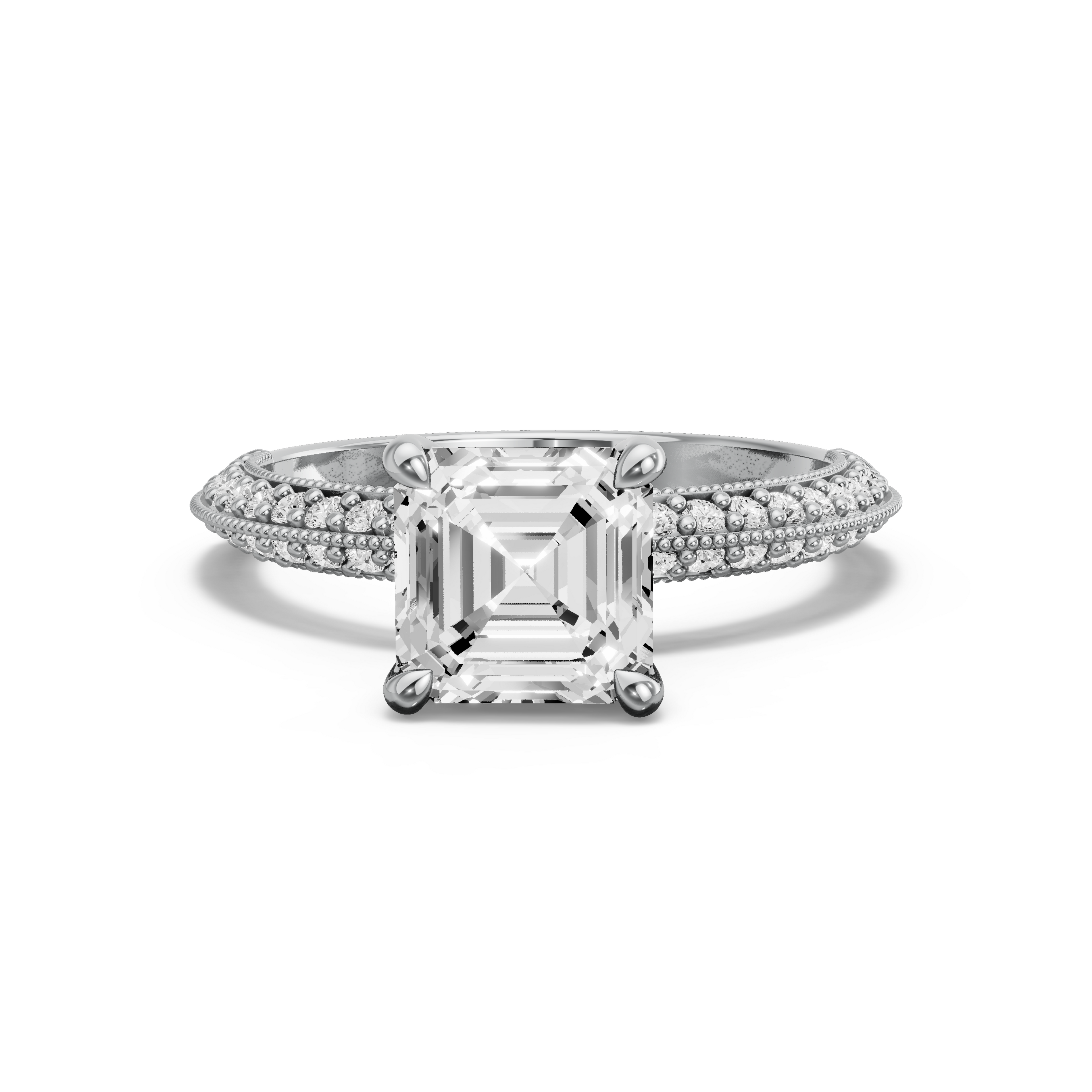 Image for Asscher Four Prong Ring with Knife Edge Pave band in 10K Two Tone Rose Gold
