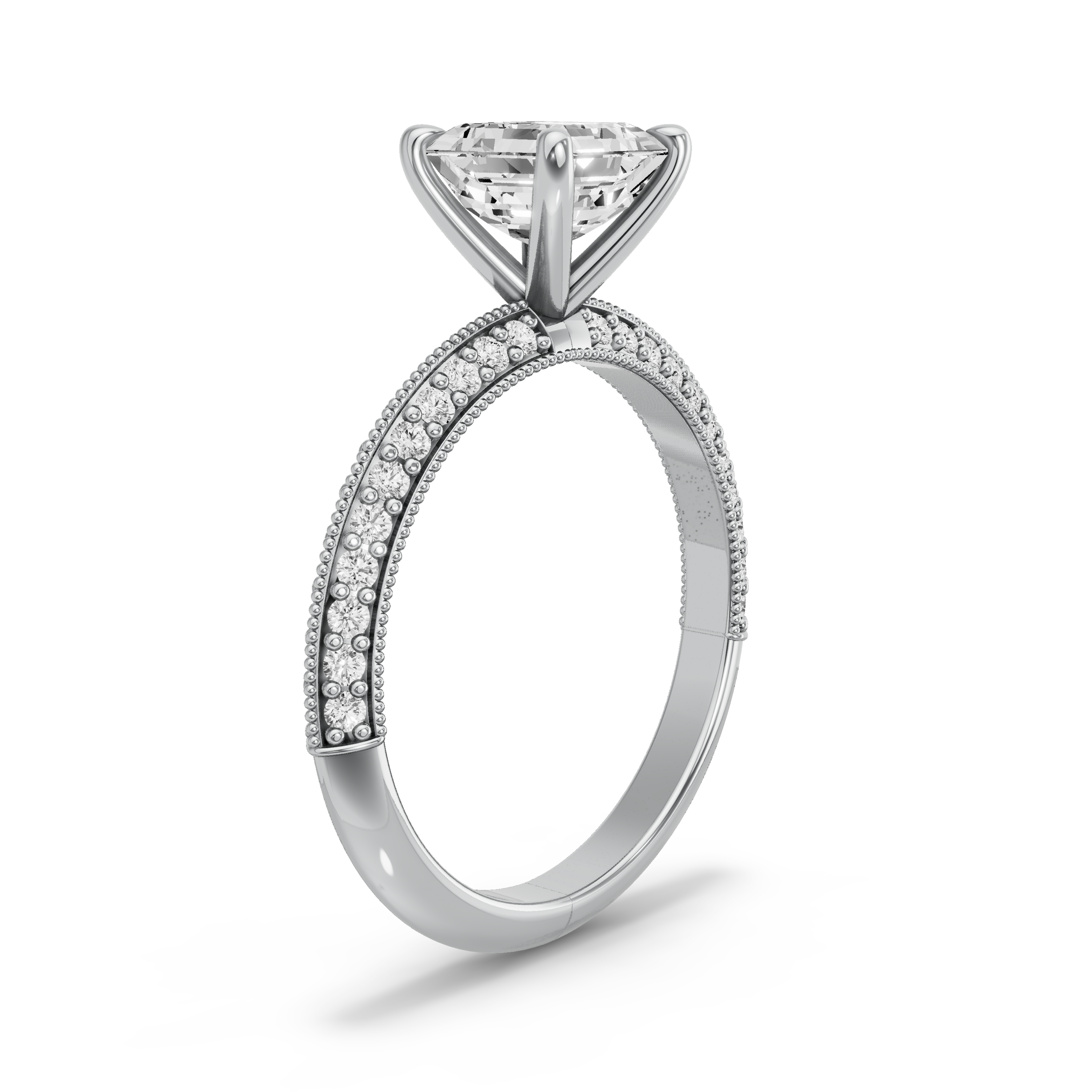 Image for Asscher Four Prong Ring with Knife Edge Pave band in 10K Two Tone Rose Gold