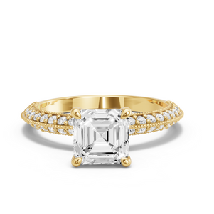 Image for Asscher Four Prong Ring with Knife Edge Pave band