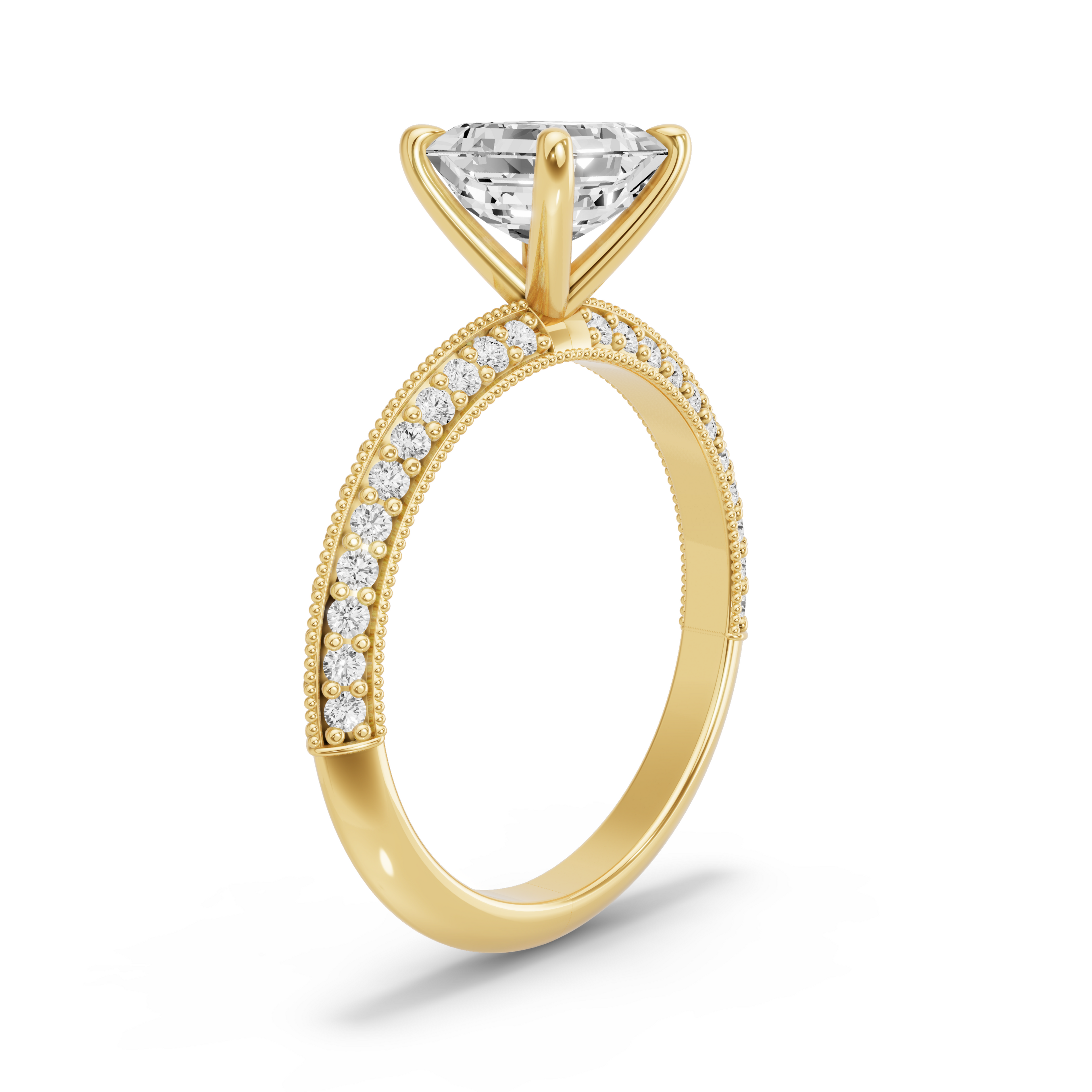 Image for Asscher Four Prong Ring with Knife Edge Pave band in 10K White Gold