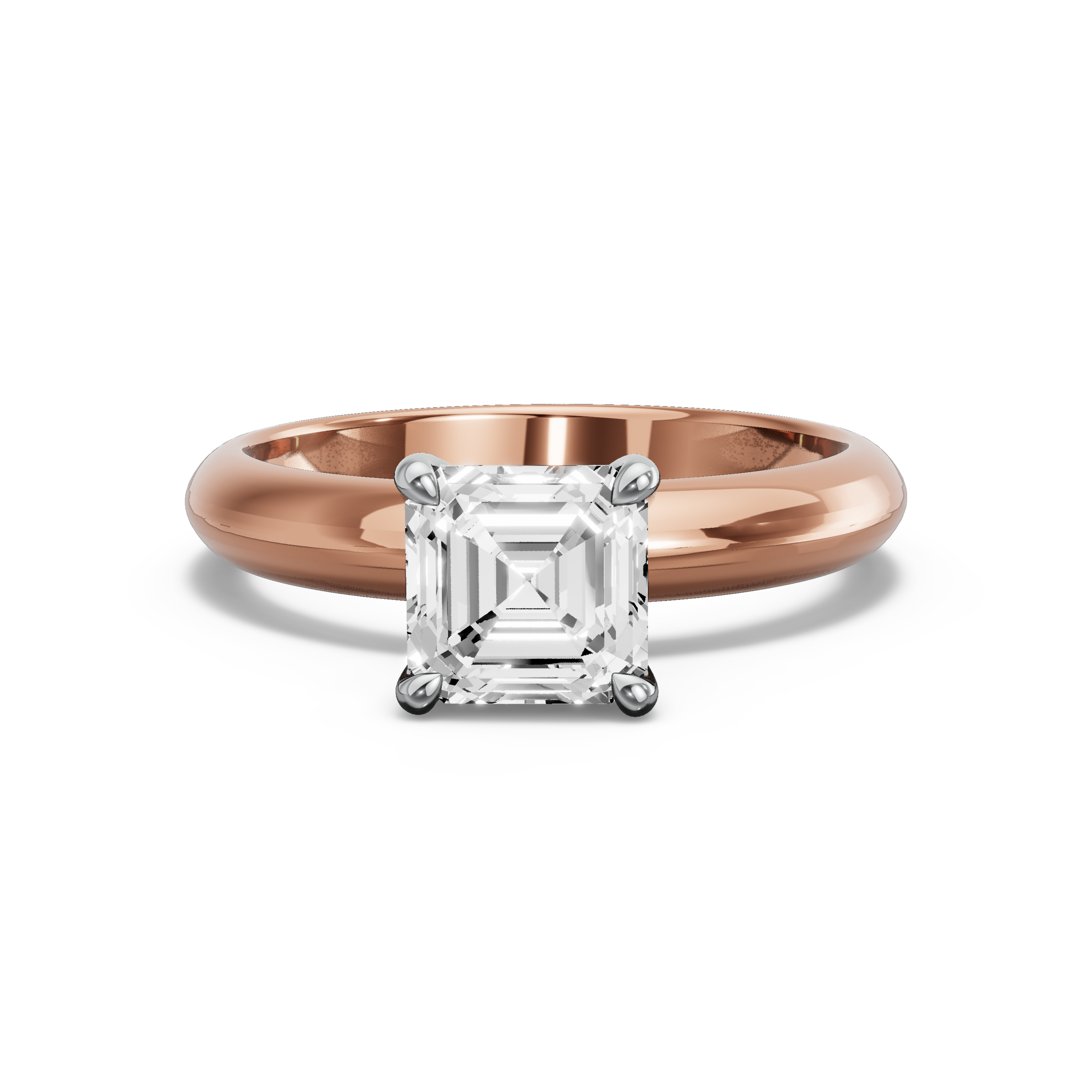 Image for Asscher Four Prong Ring with Knife Edge Solitaire band in 18K Two Tone Yellow Gold
