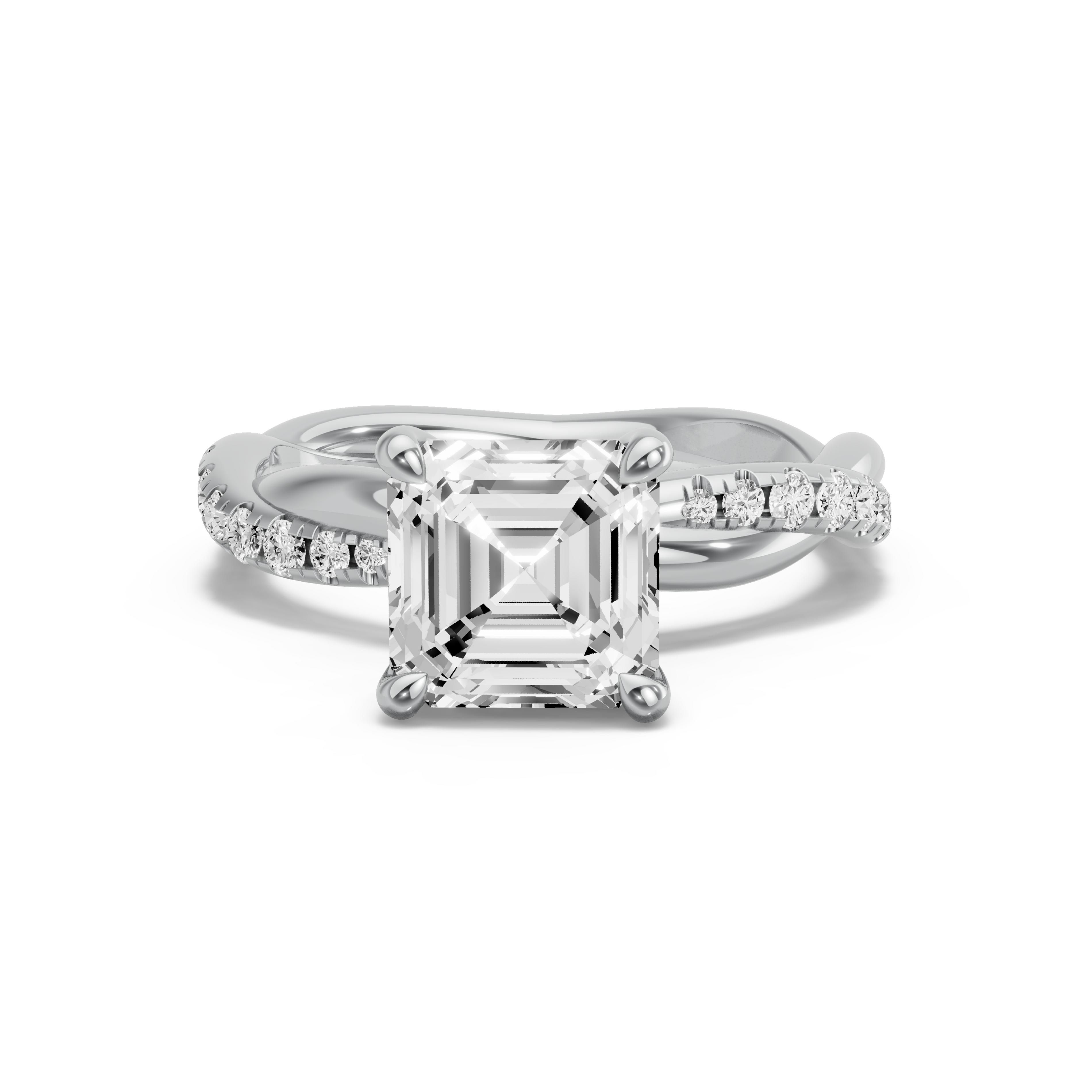 Image for Asscher Four Prong Ring with Rope Pave band in 18K Two Tone Rose Gold