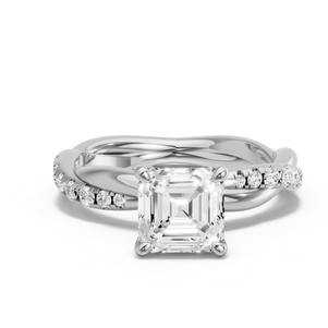 Image for Asscher Four Prong Ring with Rope Pave band