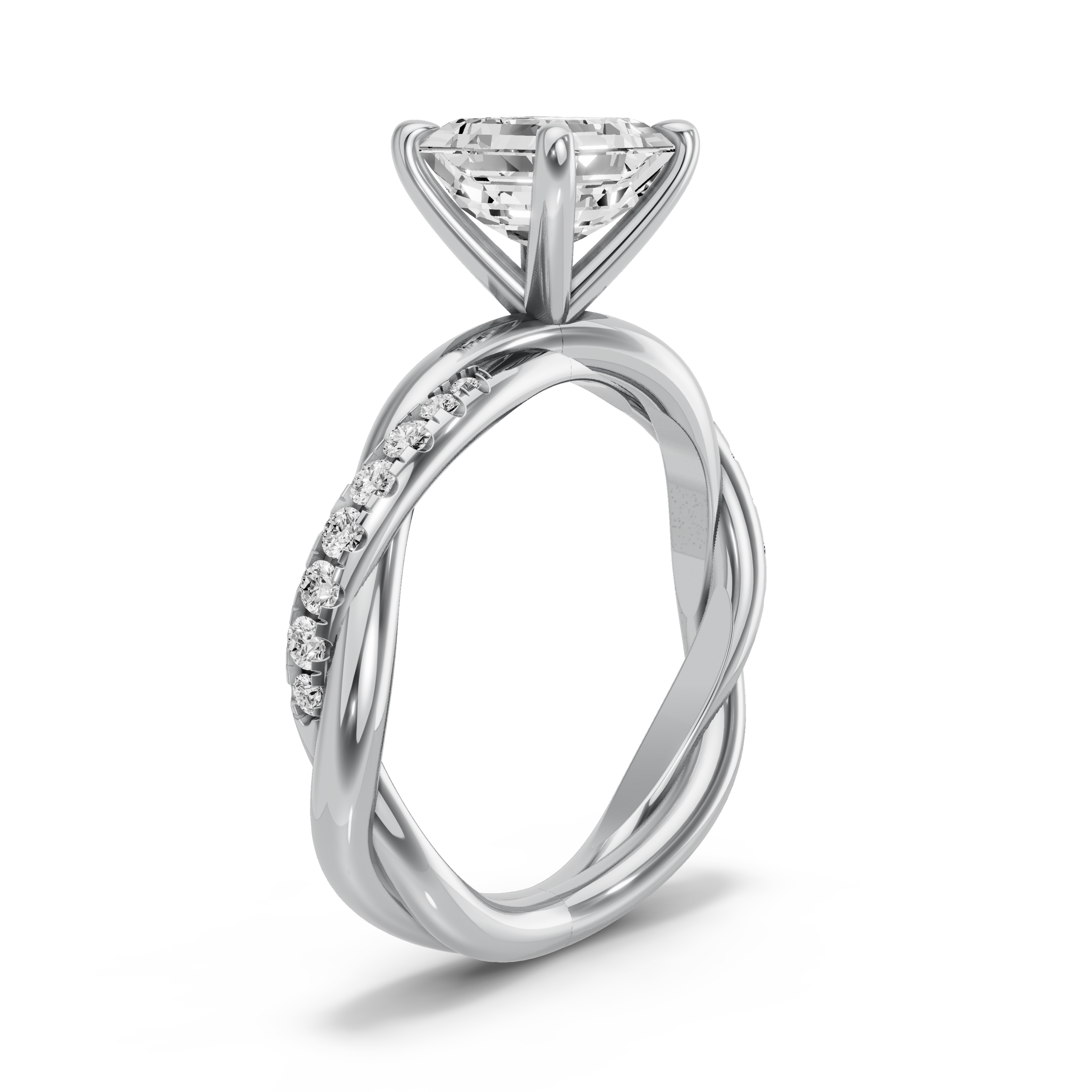 Image for Asscher Four Prong Ring with Rope Pave band in 10K Two Tone Rose Gold