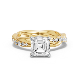 Image for Asscher Four Prong Ring with Rope Pave band