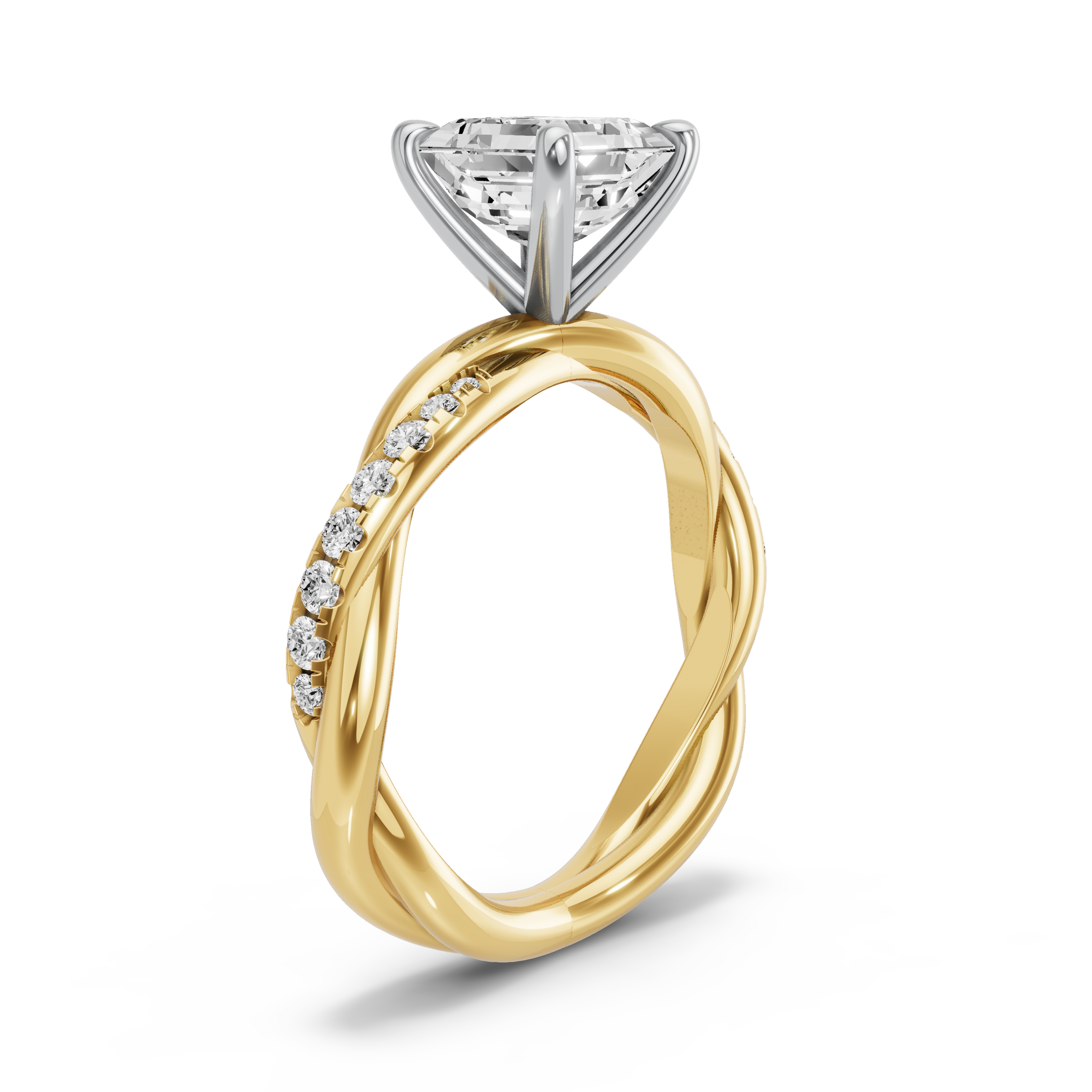 Image for Asscher Four Prong Ring with Rope Pave band in 10K Rose Gold