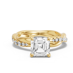 Image for Asscher Four Prong Ring with Rope Pave band