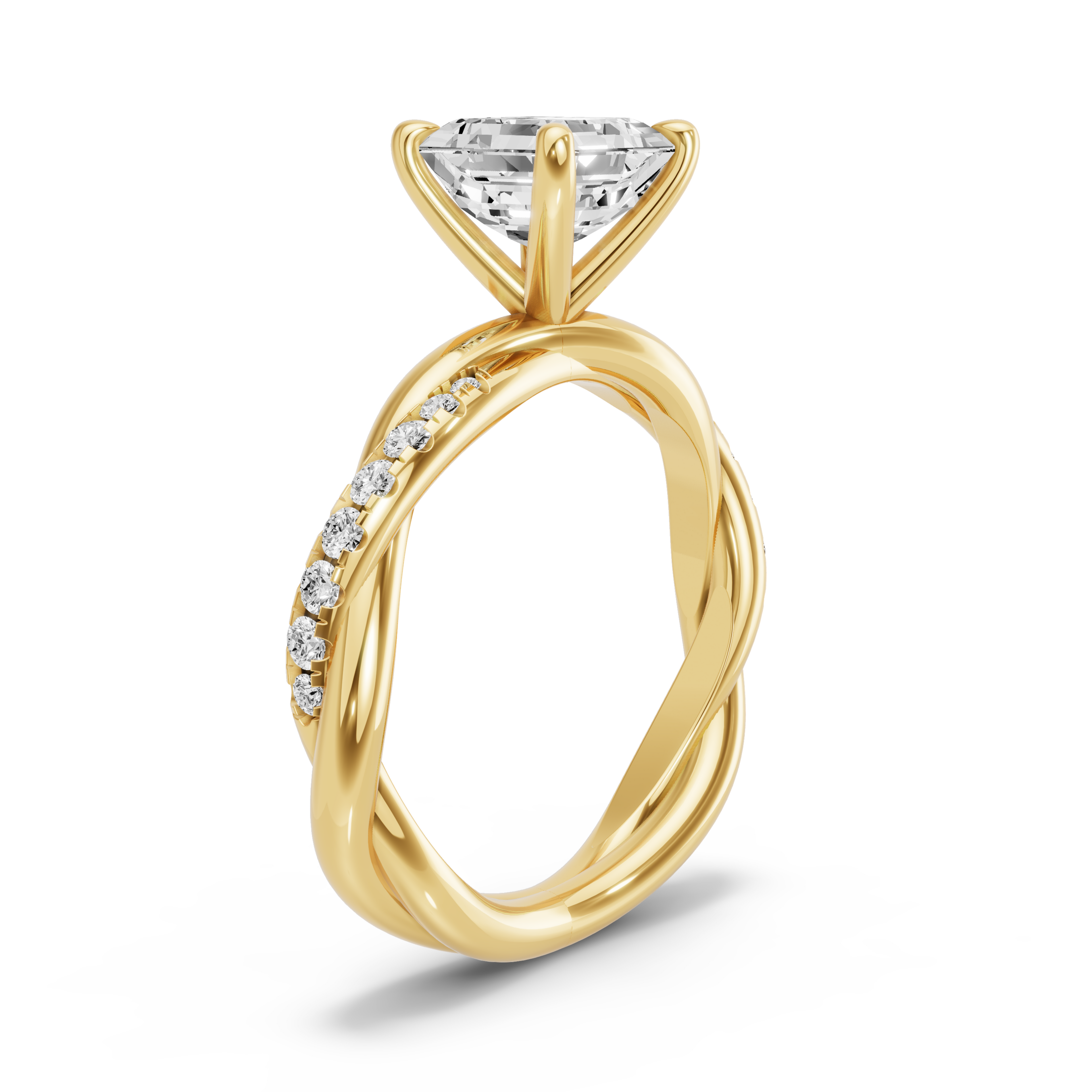Image for Asscher Four Prong Ring with Rope Pave band in 18K White Gold