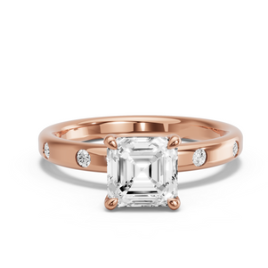 Image for Asscher Four Prong Ring with Sleek Accent band