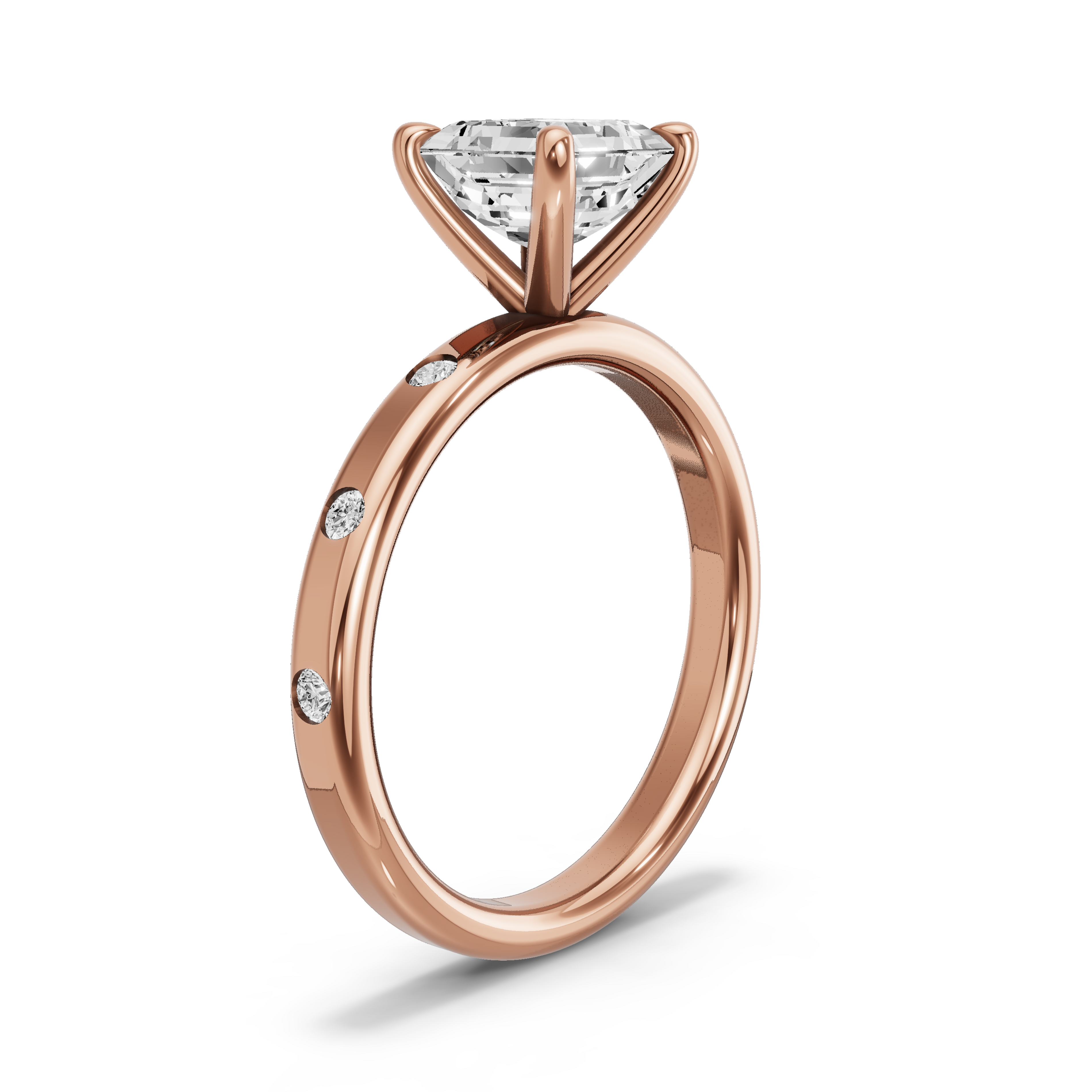 Image for Asscher Four Prong Ring with Sleek Accent band in 10K Yellow Gold