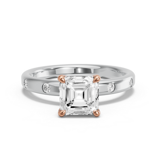 Image for Asscher Four Prong Ring with Sleek Accent band