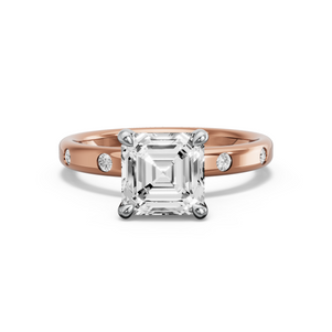 Image for Asscher Four Prong Ring with Sleek Accent band